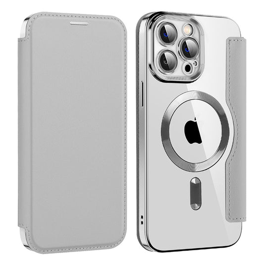 Husa MagSafe pentru Apple iPhone 13 Pro, Techsuit, SmartMag Book, Gri