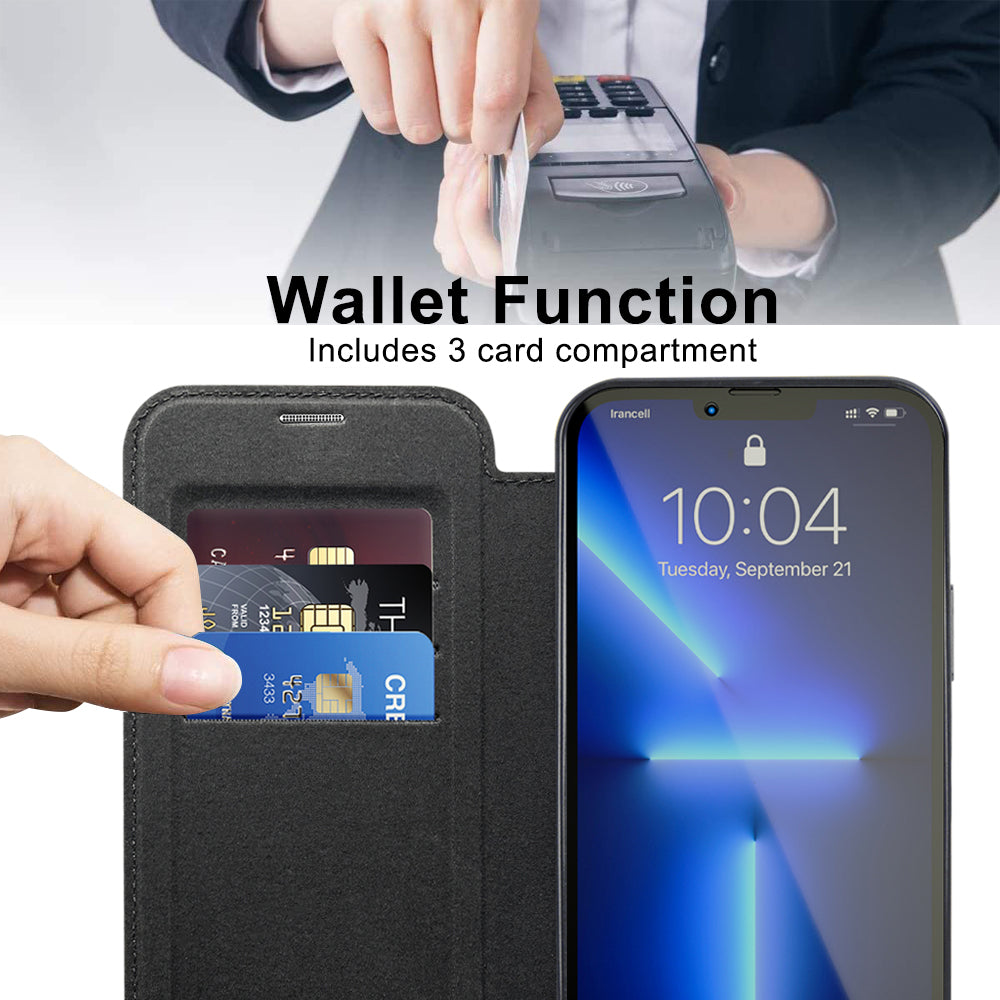 Husa MagSafe pentru Apple iPhone 13 Pro, Techsuit, SmartMag Book, Neagra