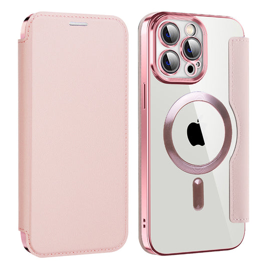 Husa MagSafe pentru Apple iPhone 13 Pro, Techsuit, SmartMag Book, Roz