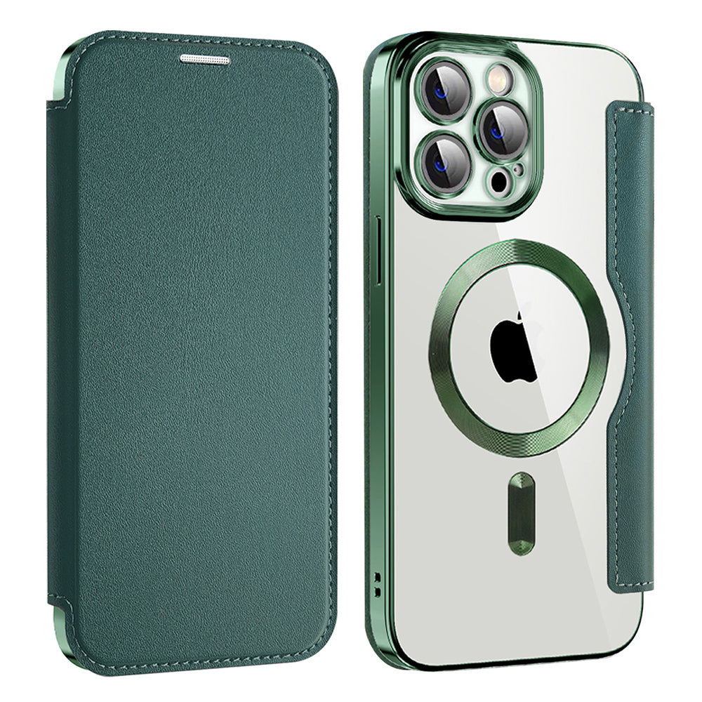 Husa MagSafe pentru Apple iPhone 13 Pro, Techsuit, SmartMag Book, Verde