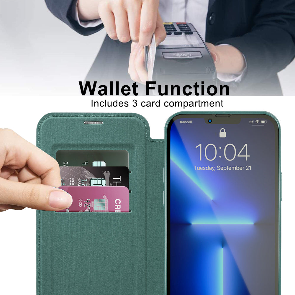 Husa MagSafe pentru Apple iPhone 13 Pro, Techsuit, SmartMag Book, Verde