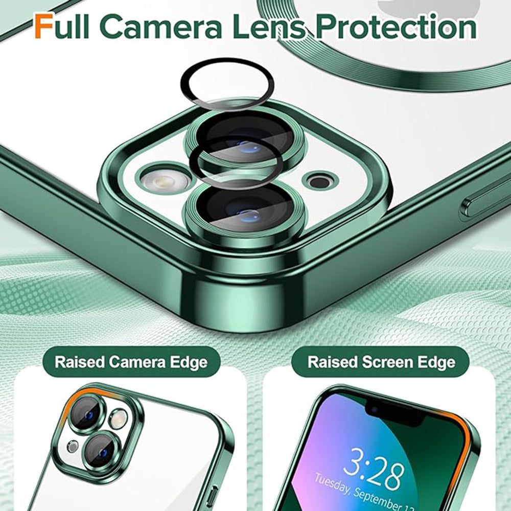 Husa MagSafe pentru Apple iPhone 13, Techsuit, Luxury Crystal, Verde Inchis