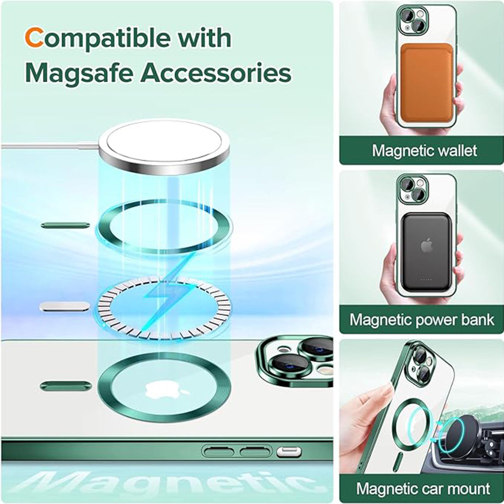 Husa MagSafe pentru Apple iPhone 13, Techsuit, Luxury Crystal, Verde Inchis