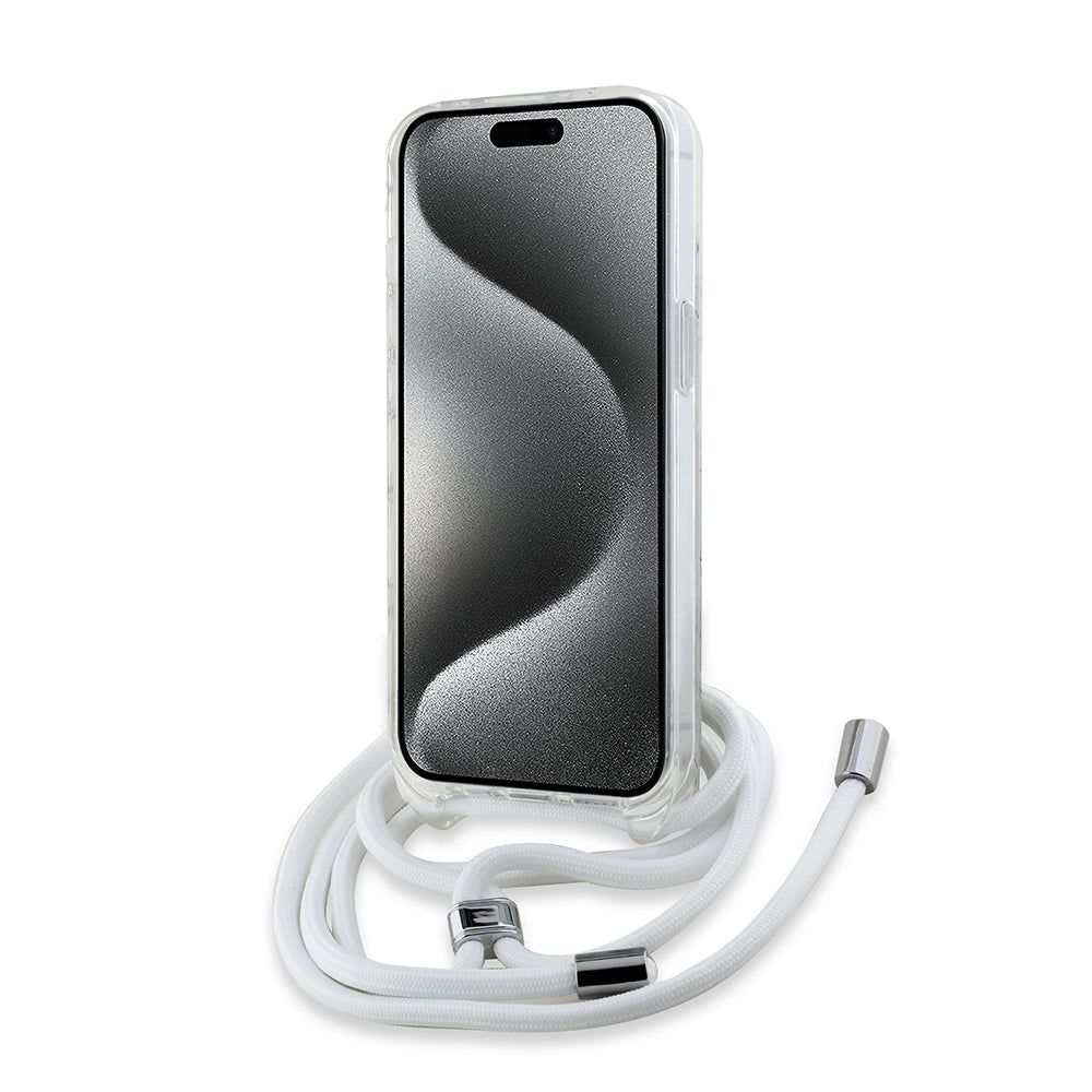 Husa MagSafe pentru Apple iPhone 14, Karl Lagerfeld, IML Crossbody Choupette's Head with Strap, Transparenta