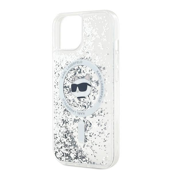 Husa MagSafe pentru Apple iPhone 14, Karl Lagerfeld, Liquid Glitter Choupette's Head, Transparenta