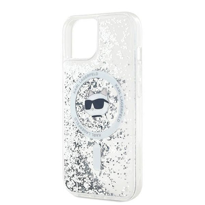 Husa MagSafe pentru Apple iPhone 14, Karl Lagerfeld, Liquid Glitter Choupette's Head, Transparenta