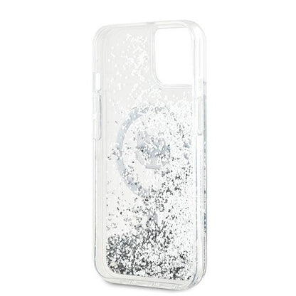 Husa MagSafe pentru Apple iPhone 14, Karl Lagerfeld, Liquid Glitter Choupette's Head, Transparenta