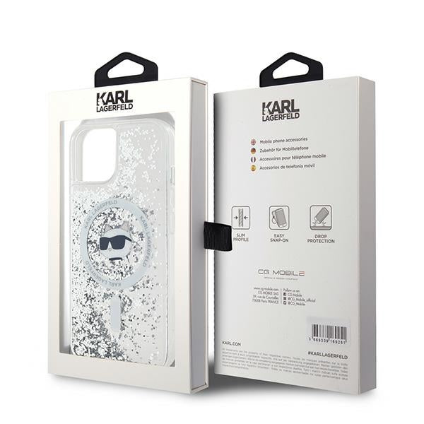 Husa MagSafe pentru Apple iPhone 14, Karl Lagerfeld, Liquid Glitter Choupette's Head, Transparenta