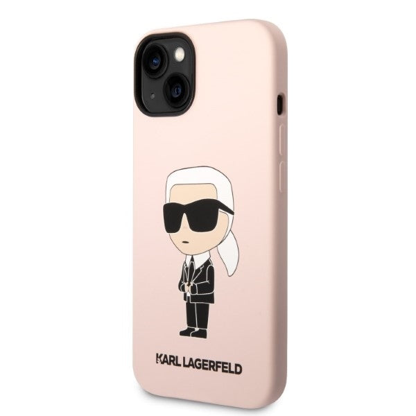 Husa MagSafe pentru Apple iPhone 14, Karl Lagerfeld, Silicone Ikonik Karl, Roz