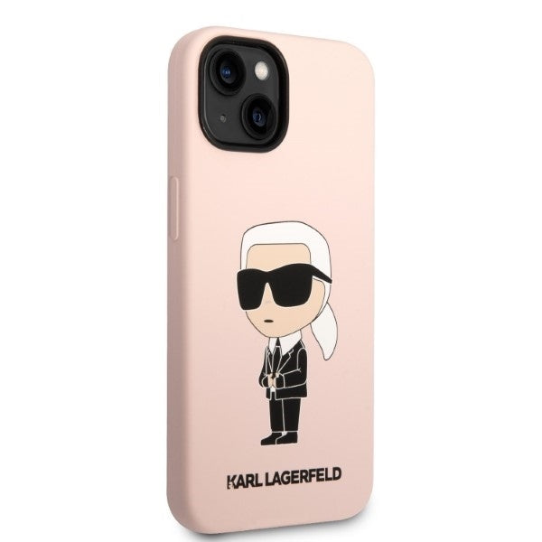 Husa MagSafe pentru Apple iPhone 14, Karl Lagerfeld, Silicone Ikonik Karl, Roz