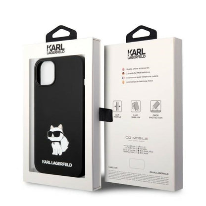 Husa MagSafe pentru Apple iPhone 14 Plus, Karl Lagerfeld, Silicone Choupette, Neagra