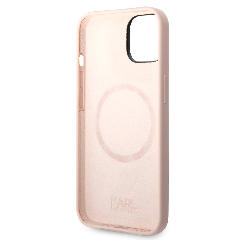 Husa MagSafe pentru Apple iPhone 14 Plus, Karl Lagerfeld, Silicone Karl's Head, Roz