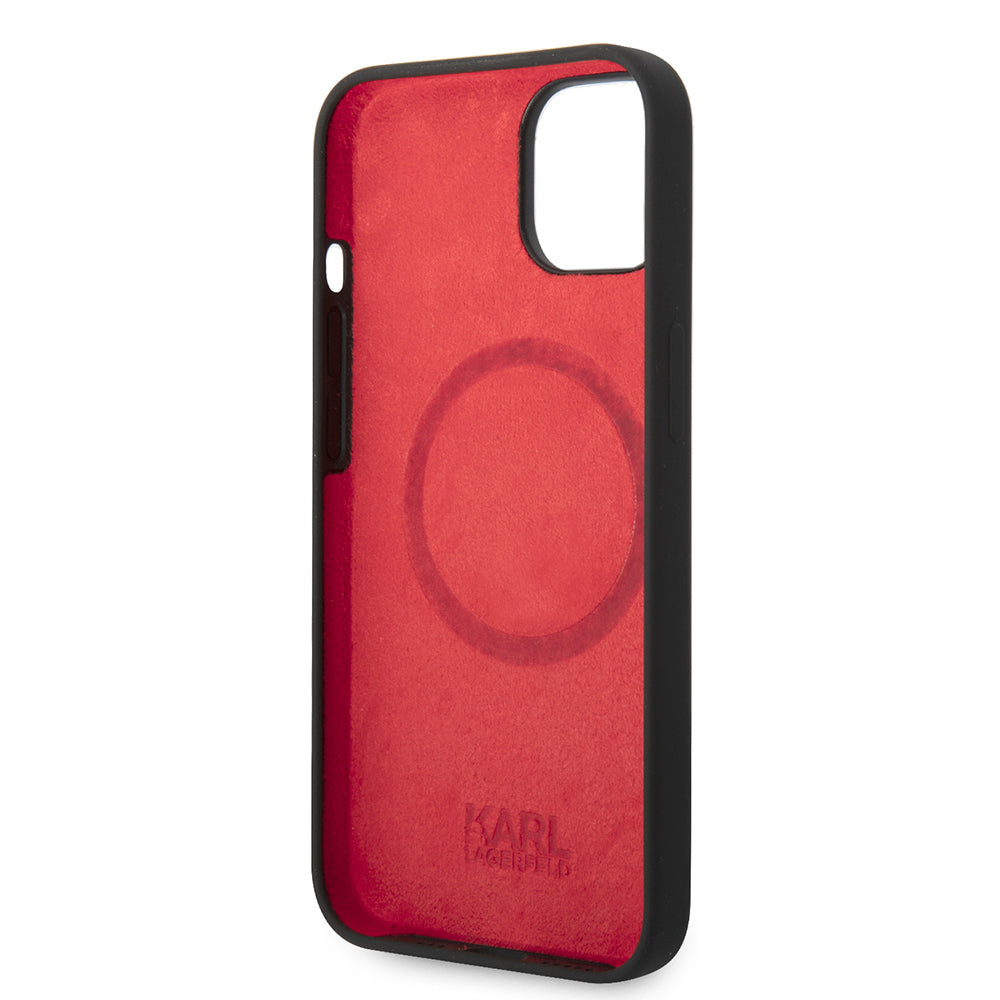 Husa MagSafe pentru Apple iPhone 14 Plus, Karl Lagerfeld, Silicone Plaque, Neagra