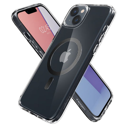 Husa MagSafe pentru Apple iPhone 14 Plus, Spigen, Ultra Hybrid Carbon, Transparenta