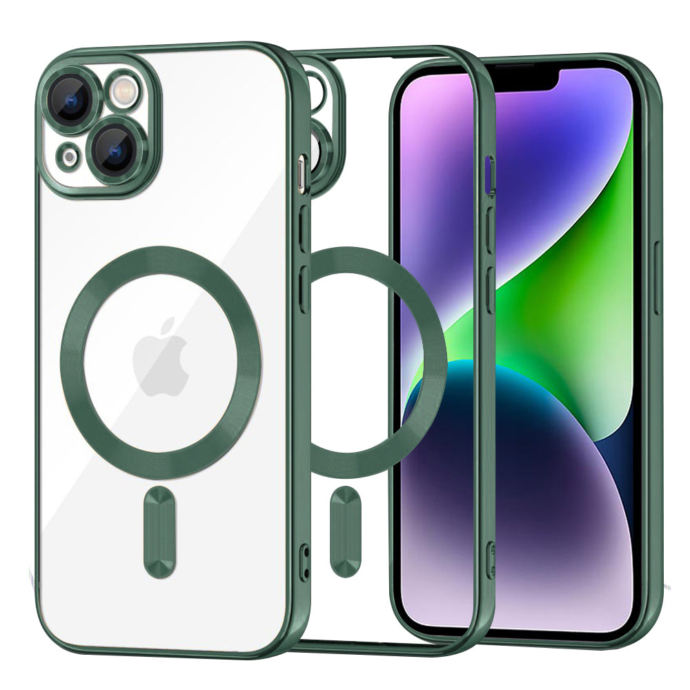 Husa MagSafe pentru Apple iPhone 14 Plus, Techsuit, Luxury Crystal, Verde Inchis