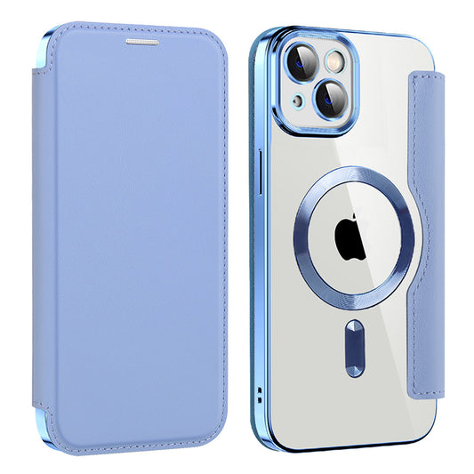 Husa MagSafe pentru Apple iPhone 14 Plus, Techsuit, SmartMag Book, Bleu
