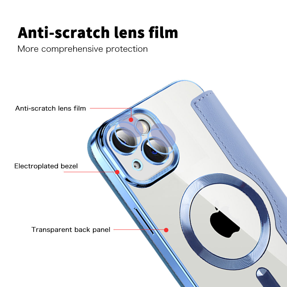 Husa MagSafe pentru Apple iPhone 14 Plus, Techsuit, SmartMag Book, Bleu