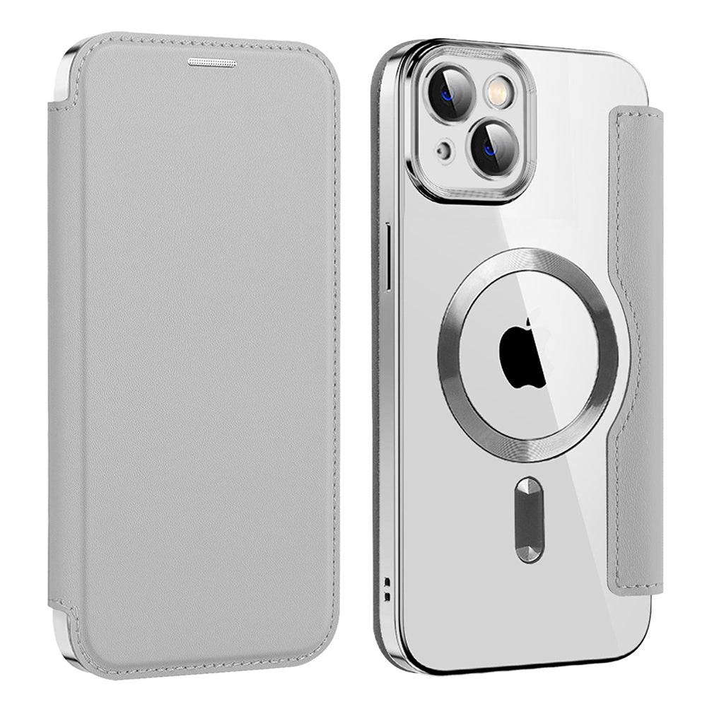 Husa MagSafe pentru Apple iPhone 14 Plus, Techsuit, SmartMag Book, Gri