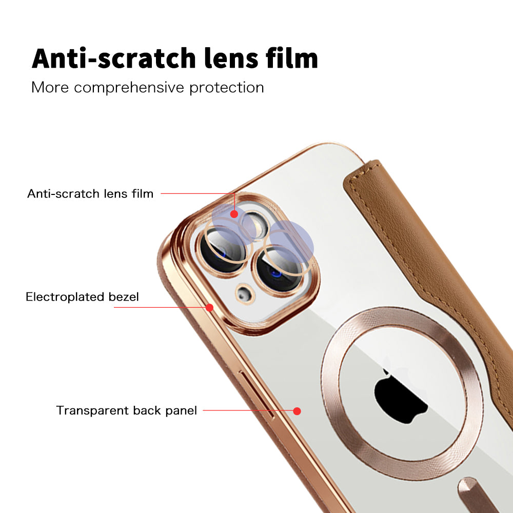Husa MagSafe pentru Apple iPhone 14 Plus, Techsuit, SmartMag Book, Maro