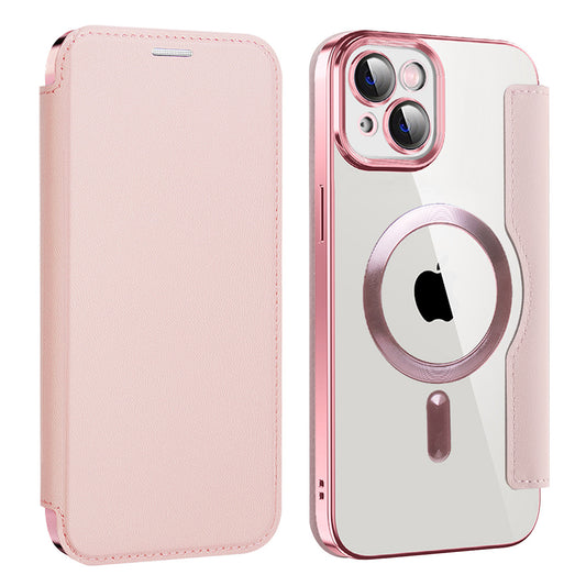 Husa MagSafe pentru Apple iPhone 14 Plus, Techsuit, SmartMag Book, Roz