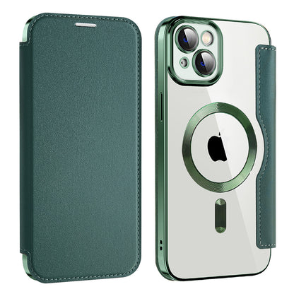 Husa MagSafe pentru Apple iPhone 14 Plus, Techsuit, SmartMag Book, Verde