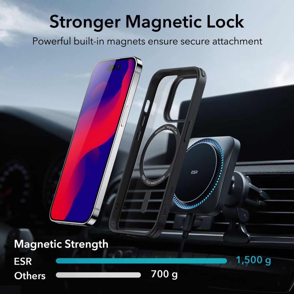 Husa MagSafe pentru Apple iPhone 14 Pro, ESR, Classic Hybrid, Neagra Transparenta