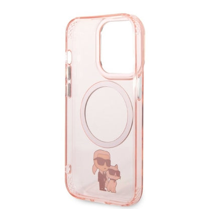 Husa MagSafe pentru Apple iPhone 14 Pro, Karl Lagerfeld, Ikonik Karl & Choupette, Roz