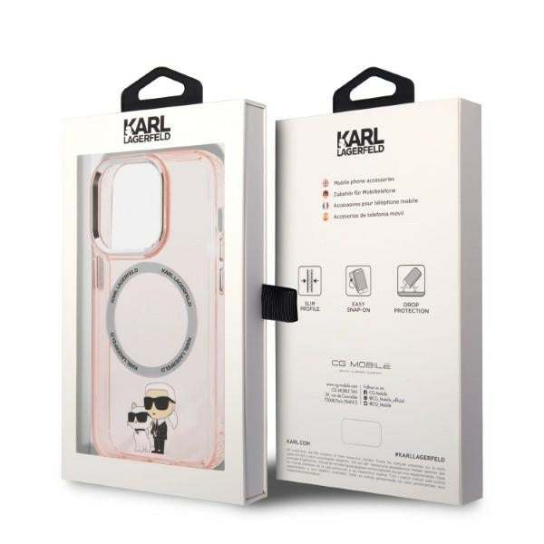 Husa MagSafe pentru Apple iPhone 14 Pro, Karl Lagerfeld, Ikonik Karl & Choupette, Roz