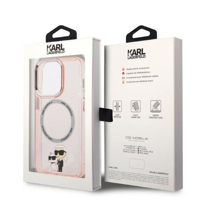 Husa MagSafe pentru Apple iPhone 14 Pro, Karl Lagerfeld, Ikonik Karl & Choupette, Roz