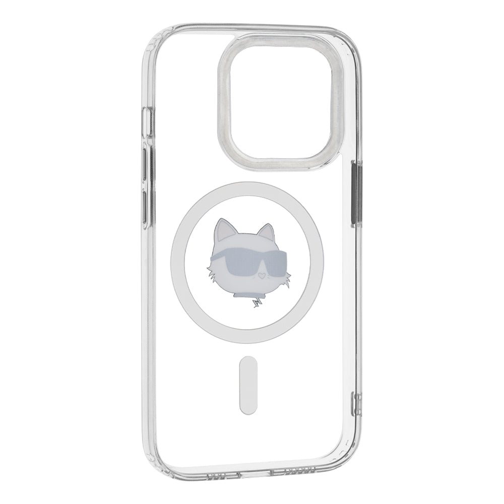 Husa MagSafe pentru Apple iPhone 14 Pro, Karl Lagerfeld, IML Metal Choupette's Head, Alba