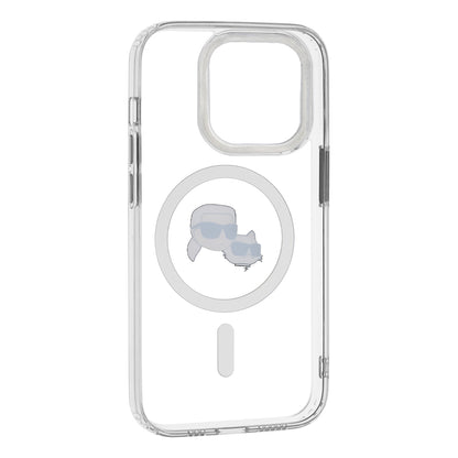 Husa MagSafe pentru Apple iPhone 14 Pro, Karl Lagerfeld, IML Metal Karl & Choupette's Heads, Alba