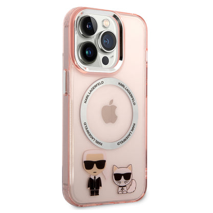 Husa MagSafe pentru Apple iPhone 14 Pro, Karl Lagerfeld, Karl & Choupette Aluminium, Roz