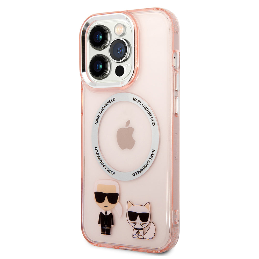 Husa MagSafe pentru Apple iPhone 14 Pro, Karl Lagerfeld, Karl & Choupette Aluminium, Roz