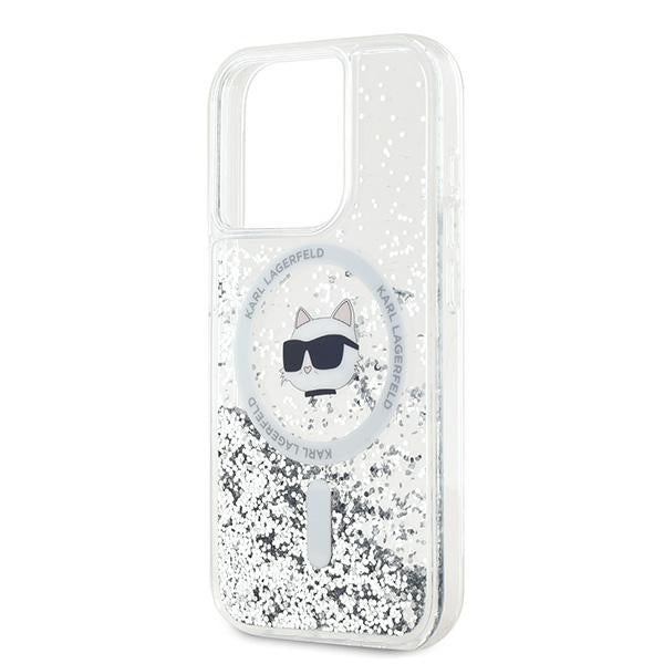 Husa MagSafe pentru Apple iPhone 14 Pro, Karl Lagerfeld, Liquid Glitter Choupette's Head, Transparenta