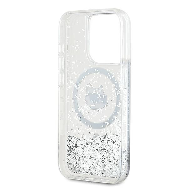 Husa MagSafe pentru Apple iPhone 14 Pro, Karl Lagerfeld, Liquid Glitter Choupette's Head, Transparenta