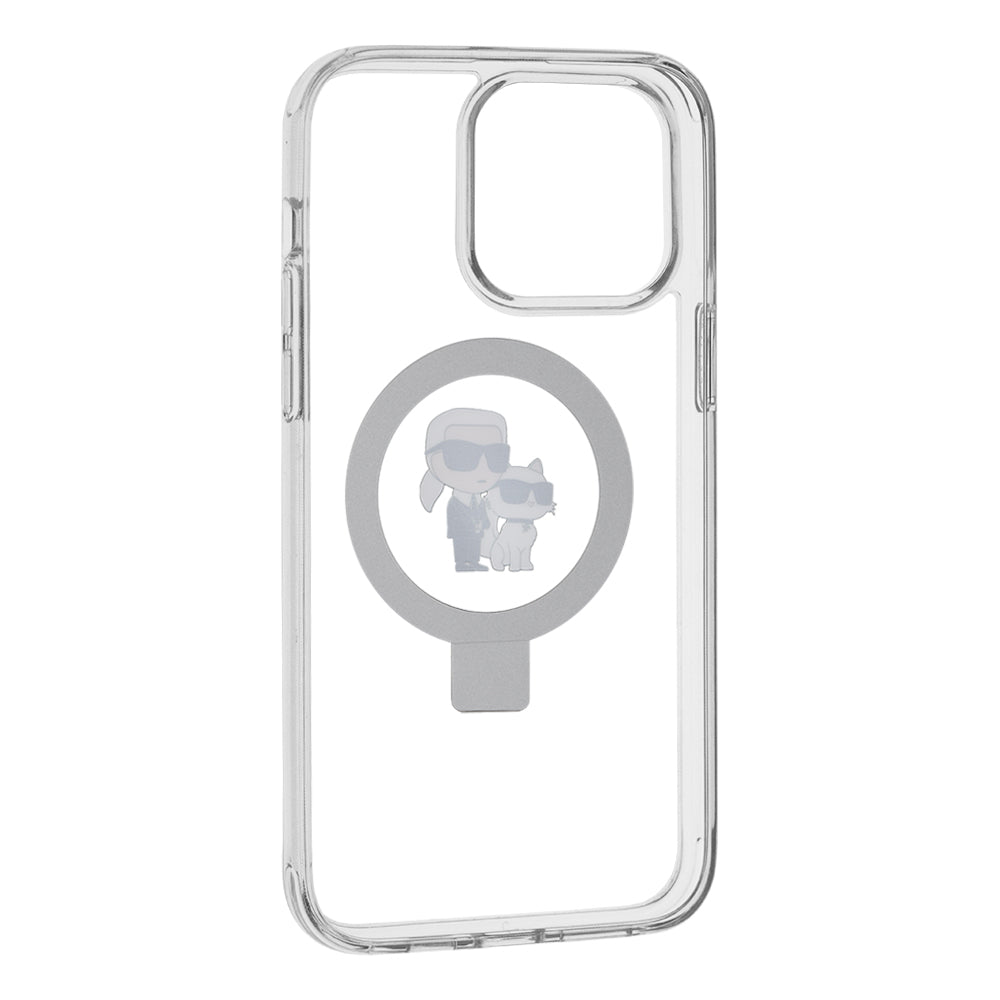 Husa MagSafe pentru Apple iPhone 14 Pro, Karl Lagerfeld, Ring Stand Karl & Choupette, Alba