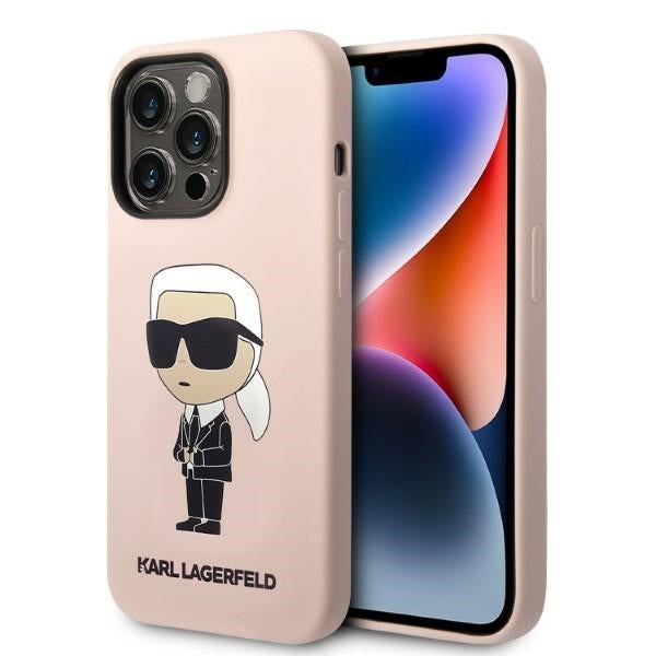 Husa MagSafe pentru Apple iPhone 14 Pro, Karl Lagerfeld, Silicone Ikonik Karl, Roz