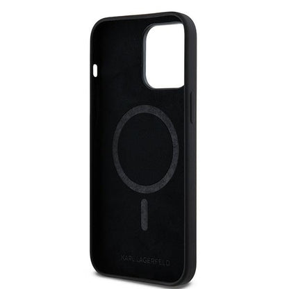 Husa MagSafe pentru Apple iPhone 14 Pro, Karl Lagerfeld, Silicone Karl & Choupette, Neagra