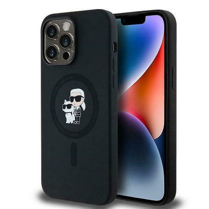 Husa MagSafe pentru Apple iPhone 14 Pro, Karl Lagerfeld, Silicone Karl & Choupette, Neagra
