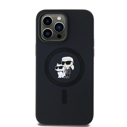 Husa MagSafe pentru Apple iPhone 14 Pro, Karl Lagerfeld, Silicone Karl & Choupette, Neagra