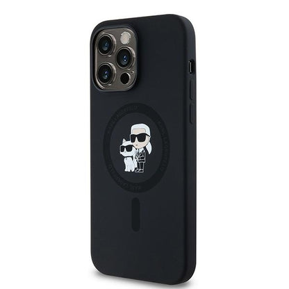 Husa MagSafe pentru Apple iPhone 14 Pro, Karl Lagerfeld, Silicone Karl & Choupette, Neagra