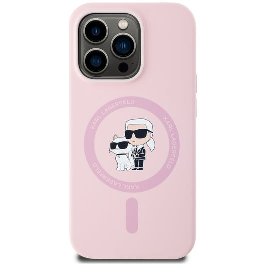 Husa MagSafe pentru Apple iPhone 14 Pro, Karl Lagerfeld, Silicone Karl & Choupette, Roz