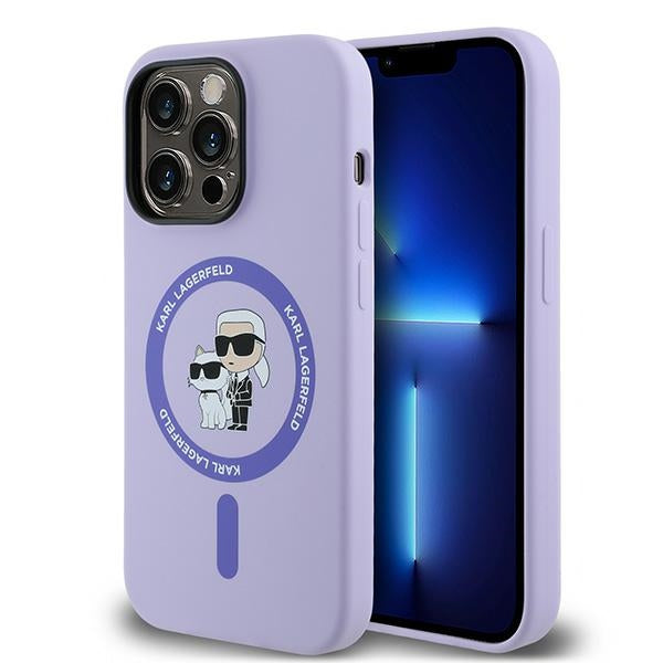 Husa MagSafe pentru Apple iPhone 14 Pro, Karl Lagerfeld, Silicone Ring Karl & Choupette, Mov