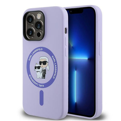 Husa MagSafe pentru Apple iPhone 14 Pro, Karl Lagerfeld, Silicone Ring Karl & Choupette, Mov
