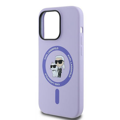 Husa MagSafe pentru Apple iPhone 14 Pro, Karl Lagerfeld, Silicone Ring Karl & Choupette, Mov