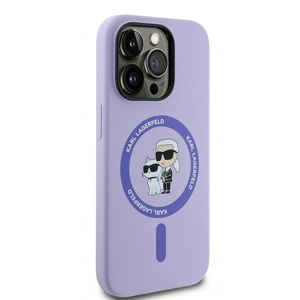 Husa MagSafe pentru Apple iPhone 14 Pro, Karl Lagerfeld, Silicone Ring Karl & Choupette, Mov