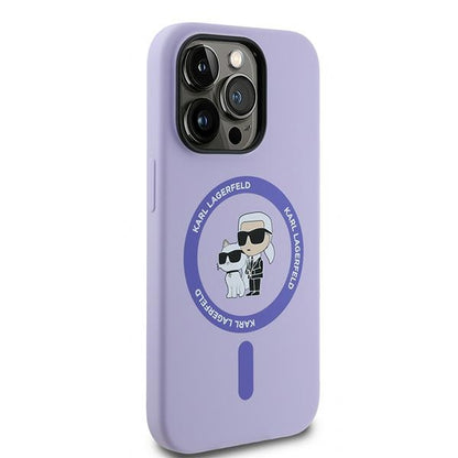 Husa MagSafe pentru Apple iPhone 14 Pro, Karl Lagerfeld, Silicone Ring Karl & Choupette, Mov