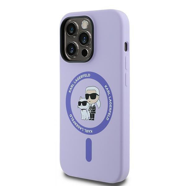 Husa MagSafe pentru Apple iPhone 14 Pro, Karl Lagerfeld, Silicone Ring Karl & Choupette, Mov