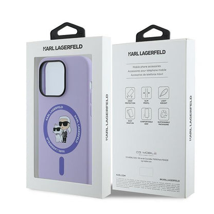 Husa MagSafe pentru Apple iPhone 14 Pro, Karl Lagerfeld, Silicone Ring Karl & Choupette, Mov