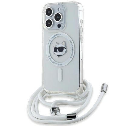 Husa MagSafe pentru Apple iPhone 14 Pro Max, Karl Lagerfeld, IML Crossbody Choupette's Head with Strap, Transparenta